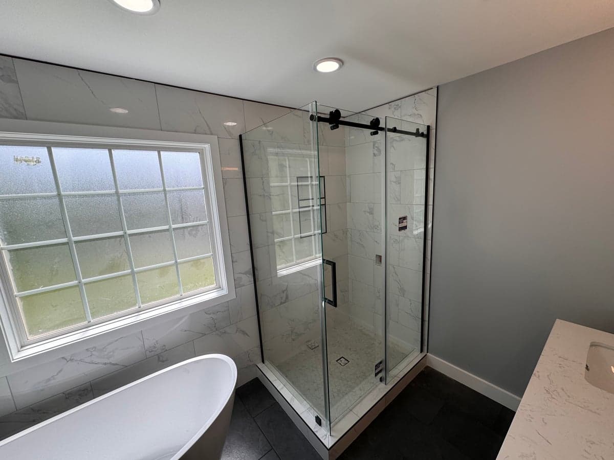 full bathroom remodel with freestanding tub and walk-in tile shower in Clarksville, TN by JM Home and Property Services (3)